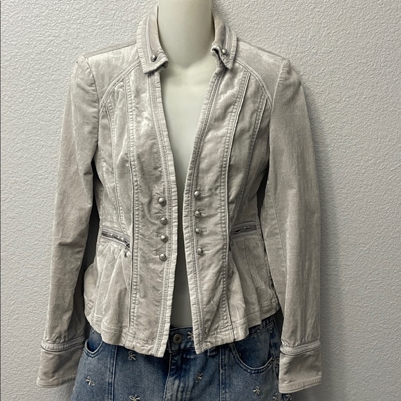 White House Black Market Silver Gray Velvet Military Style Jacket size 2 - Picture 5 of 5